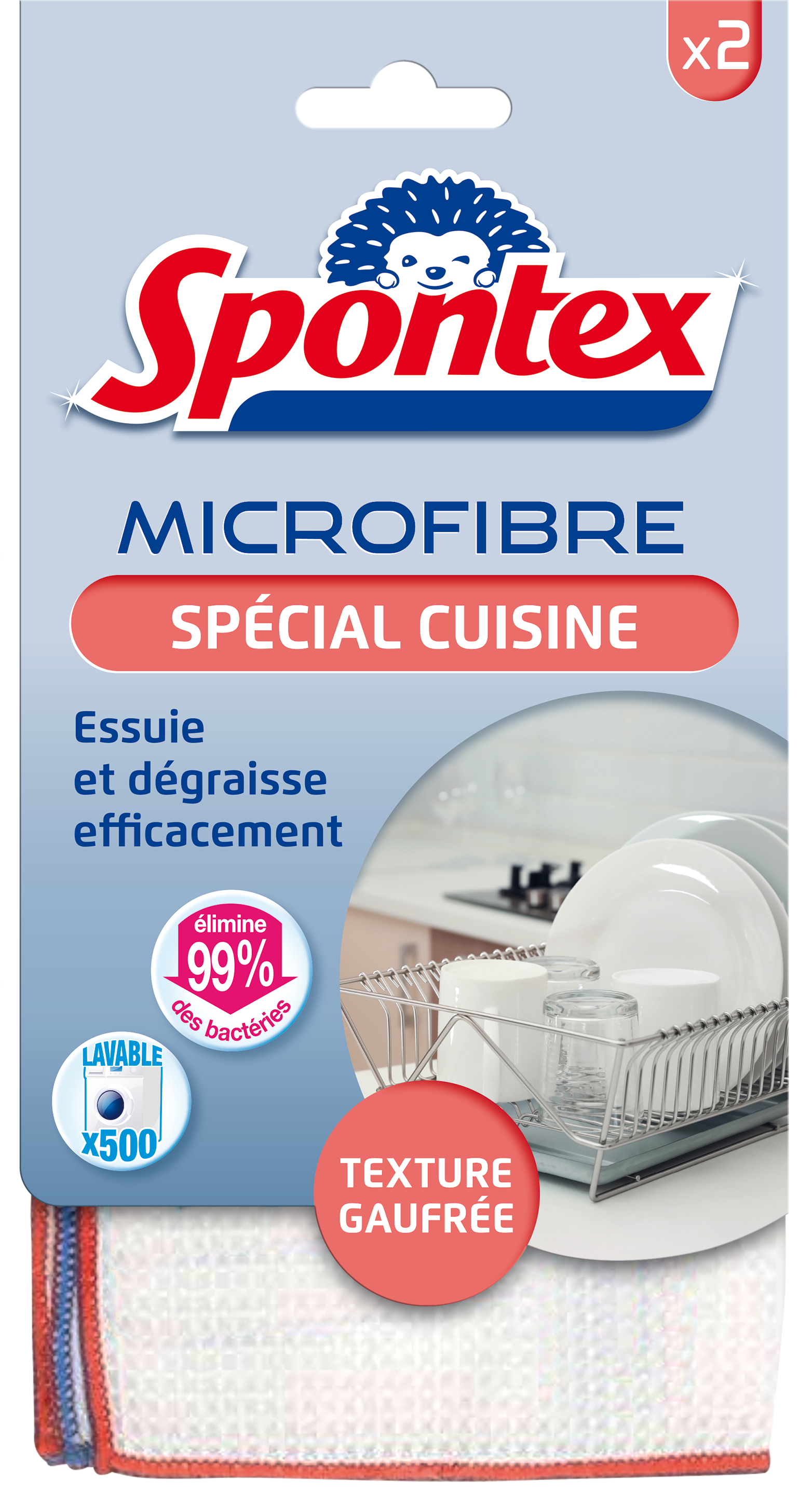 Lot de 2 lavettes cuisine microfibre 32x32cm - SPONTEX - Centrakor